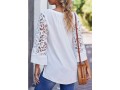 Lace Panel Split Neck Side Slit Blouse