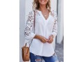 Lace Panel Split Neck Side Slit Blouse