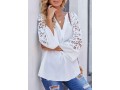 Lace Panel Split Neck Side Slit Blouse