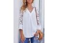 Lace Panel Split Neck Side Slit Blouse