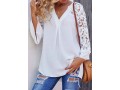 Lace Panel Split Neck Side Slit Blouse