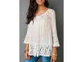 Lace Patchwork Button Up White Blouse