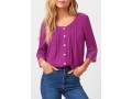 Lace Patchwork Solid Crinkle Chest Blouse