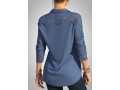 Lace Patchwork Solid Long Sleeve Turndown Collar Blouse