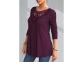 Lace Patchwork Solid Round Neck T Shirt