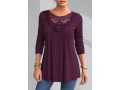 Lace Patchwork Solid Round Neck T Shirt