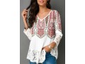 Lace Patchwork Tribal Print White Blouse