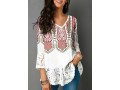 Lace Patchwork Tribal Print White Blouse