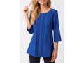 Lace Stitching Crinkle Chest Round Neck Solid Blouse