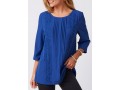 Lace Stitching Crinkle Chest Round Neck Solid Blouse