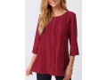 Lace Stitching Crinkle Chest Round Neck Solid Blouse