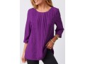 Lace Stitching Crinkle Chest Round Neck Solid Blouse