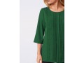 Lace Stitching Crinkle Chest Round Neck Solid Blouse