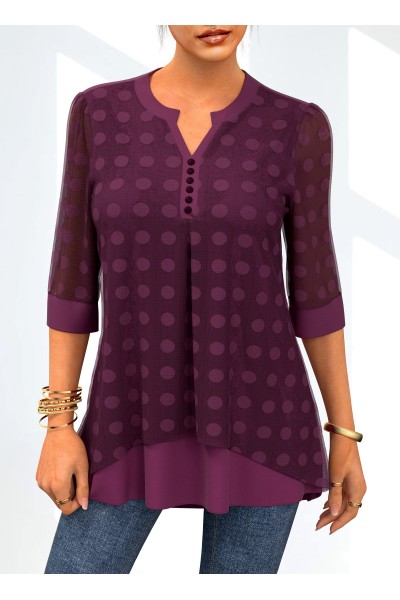 Lace Stitching Layered Polka Dot Blouse