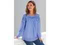 Lace Stitching Long Sleeve Blue Blouse