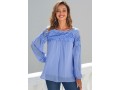 Lace Stitching Long Sleeve Blue Blouse