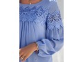 Lace Stitching Long Sleeve Blue Blouse