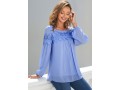 Lace Stitching Long Sleeve Blue Blouse