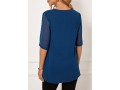 Lace Stitching Navy Blue Split Neck Blouse