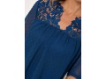 Lace Stitching Navy Blue Split Neck Blouse