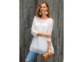 Lace Stitching Round Neck 3/4 Sleeve Blouse