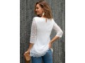 Lace Stitching Round Neck 3/4 Sleeve Blouse