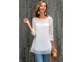 Lace Stitching Round Neck 3/4 Sleeve Blouse