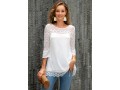 Lace Stitching Round Neck 3/4 Sleeve Blouse