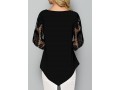 Lace Stitching Split Neck Asymmetric Hem Blouse