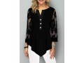 Lace Stitching Split Neck Asymmetric Hem Blouse