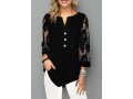 Lace Stitching Split Neck Asymmetric Hem Blouse