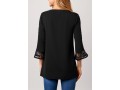 Lace Stitching Split Neck Black 3/4 Sleeve Blouse