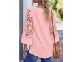 Lace Stitching Split Neck Pink Blouse