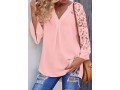 Lace Stitching Split Neck Pink Blouse