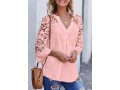 Lace Stitching Split Neck Pink Blouse