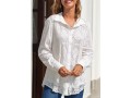 Lace Trim Turndown Collar White Blouse