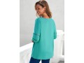 Lace Trim V Neck 3/4 Sleeve Cyan Blouse