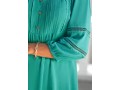 Lace Trim V Neck 3/4 Sleeve Cyan Blouse