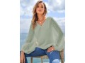 Lantern Sleeve V Neck Solid Blouse