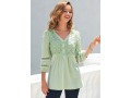 Light Green V Neck Lace Stitching T Shirt