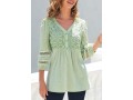 Light Green V Neck Lace Stitching T Shirt