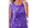 Mesh Stitching Embroidered Purple 3/4 Sleeve Blouse