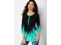 Mint Green Gradient Three Quarter Sleeve Printed Blouse