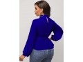 Mock Neck Royal Blue Long Sleeve Belted Blouse