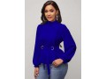 Mock Neck Royal Blue Long Sleeve Belted Blouse