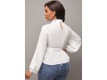 Mock Neck White Long Sleeve Belted Blouse