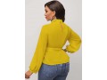 Mock Neck Yellow Long Sleeve Belted Blouse