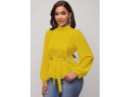 Mock Neck Yellow Long Sleeve Belted Blouse