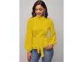 Mock Neck Yellow Long Sleeve Belted Blouse