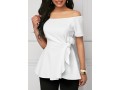 Off the Shoulder Tie Side White Blouse